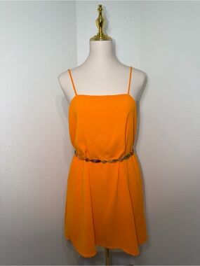 Orange Spaghetti-Strap Mini Dress